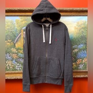 Polo Ralph Lauren Dark Grey Hoodie Full Zip Sweatshirt Burgundy Pony Small